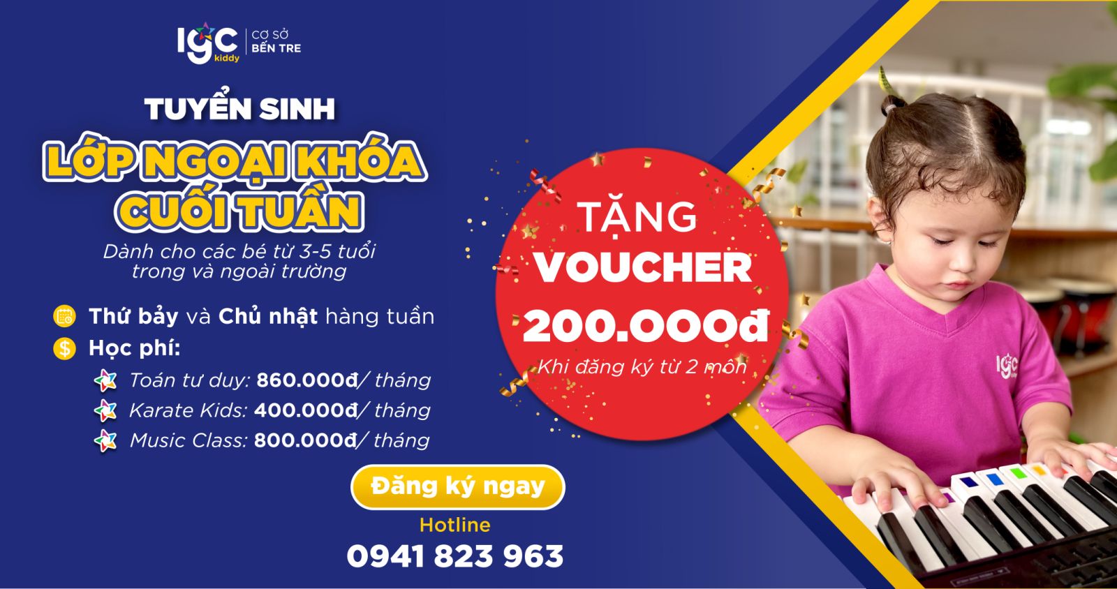 TRƯỜNG MẦM NON ABI BẾN TRE CHIÊU SINH CÁC LỚP HỌC NGOẠI KHÓA THỨ BẢY & CHỦ NHẬT TẶNG NGAY VOUCHER GIẢM 200.000 ĐỒNG KHI ĐĂNG KÝ TỪ 2 MÔN