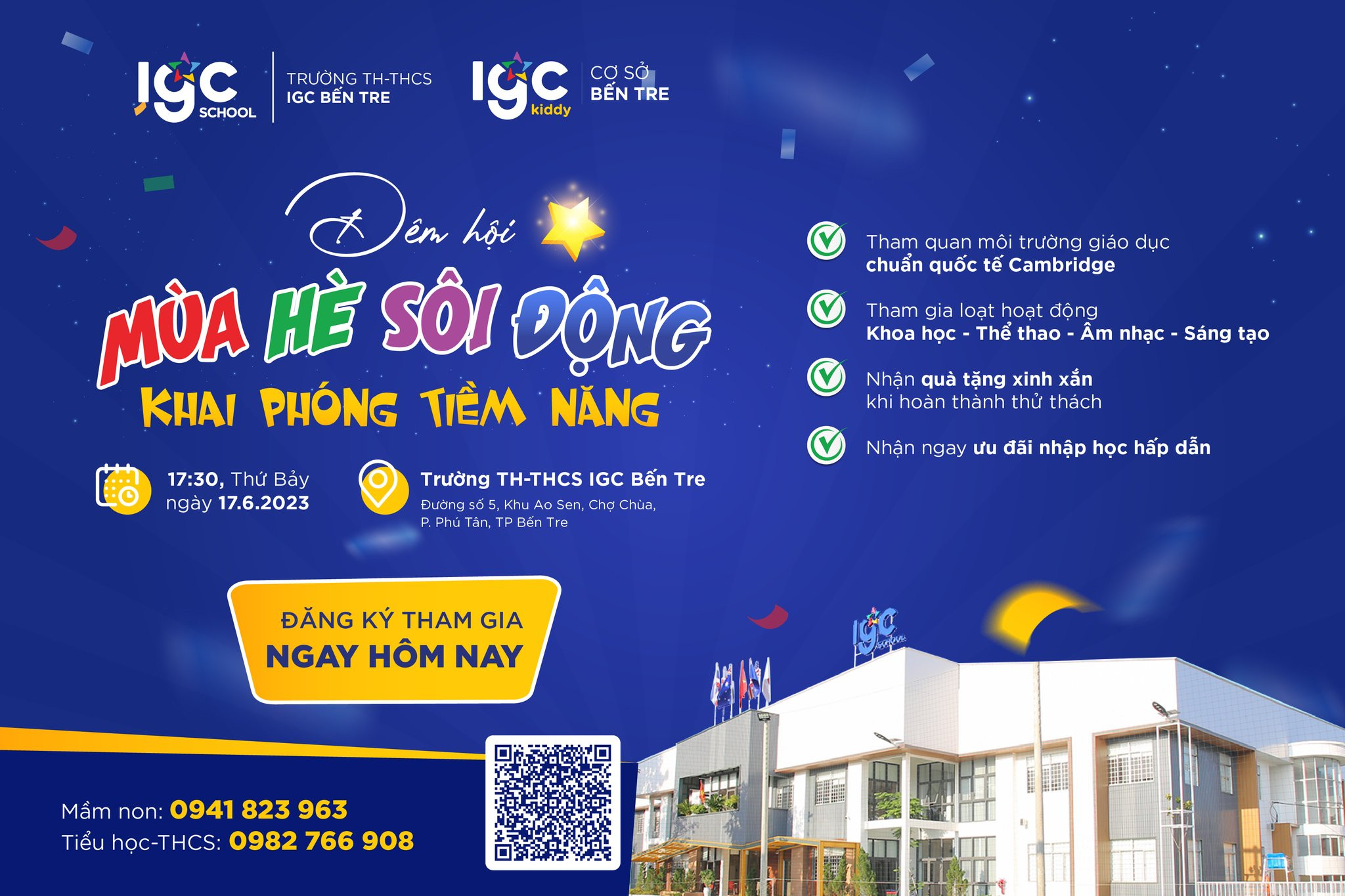 MỜI PHỤ HUYNH CÙNG CON ĐĂNG KÝ THAM GIA ĐÊM HỘI TẠI TRƯỜNG TH-THCS IGC BẾN TRE