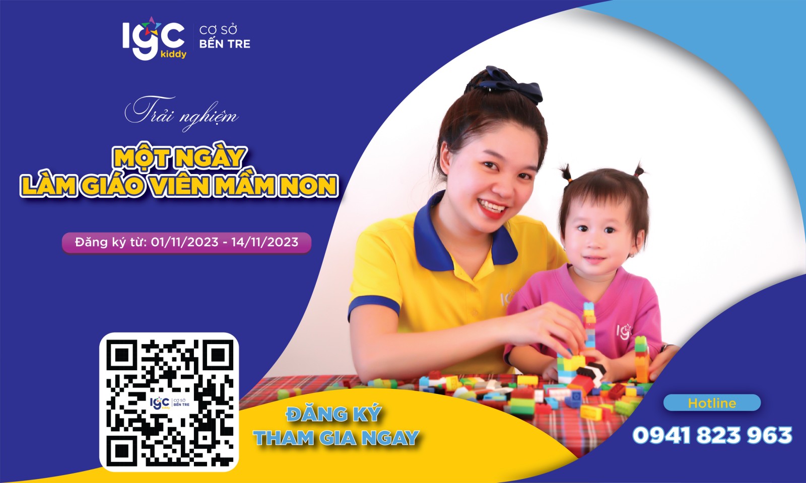 ĐĂNG KÝ NGAY ĐỂ CÓ CƠ HỘI TRẢI NGHIỆM MỘT NGÀY LÀM GIÁO VIÊN MẦM NON TẠI TRƯỜNG MẦM NON IGC BẾN TRE️
