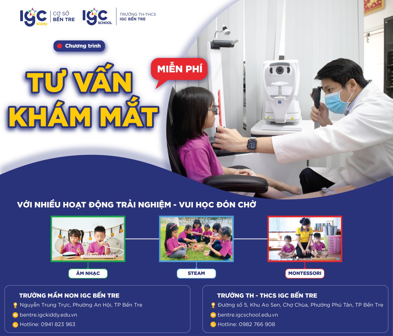 THAM GIA NGÀY HỘI TƯ VẤN VÀ KHÁM MẮT MIỄN PHÍ CHO CÁC EM HỌC SINH TỪ 3 TUỔI ĐẾN 12 TUỔI